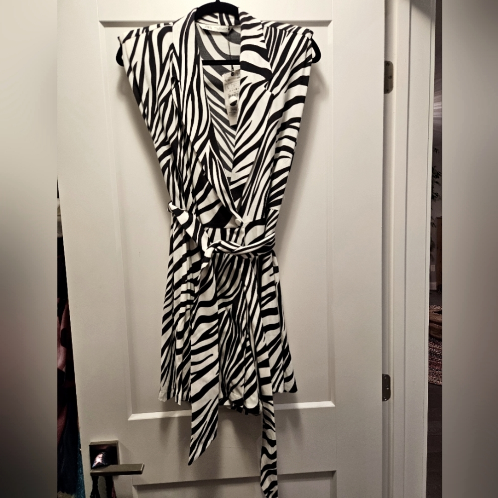 Zara Belted Zebra Print Jumpsuit Dress, size L
